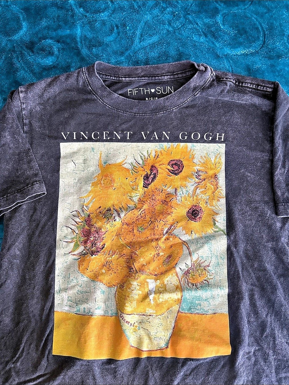 Fifth Sun Vincent Van Gogh Sunflowers Mineral Wash T-Shirt Vincent Gray Graphic